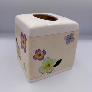 Bed Bath & Beyond Botanical Floral‎ Tissue Box Cover Resin Ivory Square TCB03269